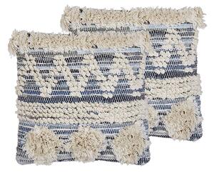 2 poduszki dekoracyjne bawełna ręcznie tkane 45 x 45 cm beżowo-niebieskie Eytelia Beliani