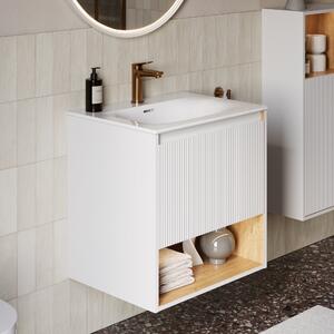Szafka podumywalkowa BELDIVO 60 cm z umywalką ceramiczną DuravitOtwarta półka z oświetleniem LED - Z wewnętrzną szufladą