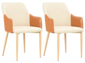 Krzesła stołowe, 2 szt., brązowo-kremowe, tkanina
