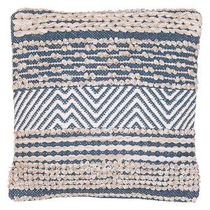 Poduszka dekoracyjna bawełna ręcznie tkana 45 x 45 cm beżowo-niebieska Dewberry Beliani