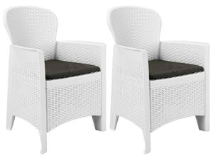 Krzesła ogrodowe z poduszkami, 2 szt., białe, plastikowe