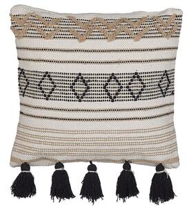 Poduszka dekoracyjna bawełna ręcznie tkana 45 x 45 cm beżowo-czarna Sambucus Beliani
