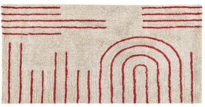 Dywan bawełniany minimalistyczny wzór 80 x 150 cm beżowo-czerwony chodnik Tirupatii Beliani