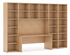 Biblioteka z wbudowanym biurkiem, wysoka/szeroka, 3550x700/400x2300 mm, dąb naturalny