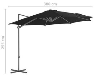 Parasol wiszący ze stalowym słupkiem, 300 cm, czarny