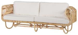Rattanowy zestaw sofa i 2 fotele bawełniane poduszki beżowa plecionka Dolcedo Beliani