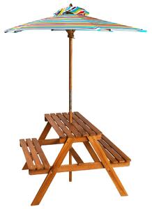 Dziecięcy stolik piknikowy z parasolem 79x90x60 cm, lita akacja