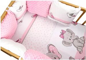Pościel do łóżeczka z ochraniaczem modułowym + poszewki niemowlęca dziecięca 120x90 - słonik różowy