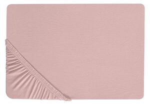 Prześcieradło z gumką 90 x 200 cm bawełna jednolity wzór różowe Hofuf Beliani