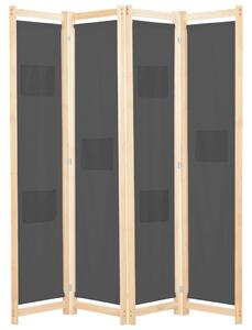 Parawan 4-panelowy, szary, 160x170x4 cm, tkanina