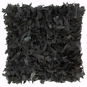 Poduszka shaggy, czarna, 60x60 cm, skóra i bawełna