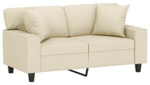 Sofa 2-osobowa z poduszkami, kremowa, 120 cm, sztuczna skÃ³ra