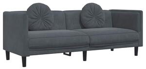 Sofa 3-osobowa z poduszkami, ciemnoszara, aksamit