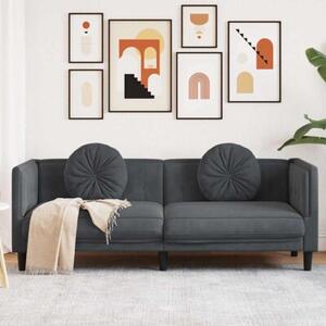 Sofa 3-osobowa z poduszkami, ciemnoszara, aksamit