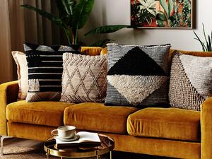 2 poduszki dekoracyjne geometryczny wzór bawełna 50 x 50 cm beżowo-czarne Khora Beliani