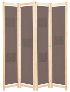 Parawan 4-panelowy, brązowy, 160x170x4 cm, tkanina