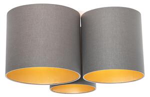 Lampa sufitowa szarobrązowa ze złotym wnętrzem 3-punktowa - Multidrum Oswietlenie wewnetrzne