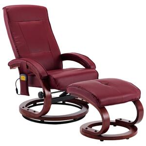 Fotel do masażu z podnóżkiem, regulowany, kolor wina, ekoskóra