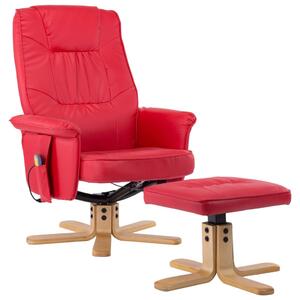 Fotel do masażu z podnóżkiem, regulowany, czerwony, ekoskóra