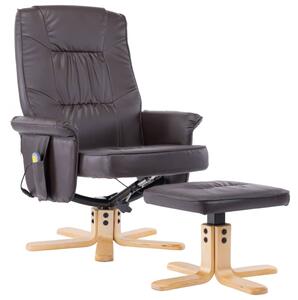 Fotel do masażu z podnóżkiem, regulowany, brązowy, ekoskóra