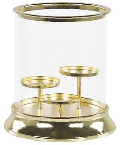 Elegancki świecznik na 3 świece metalowy szklany klosz złoty Cilegon Beliani