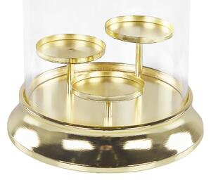 Elegancki świecznik na 3 świece metalowy szklany klosz złoty Cilegon Beliani