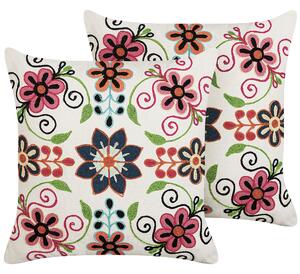 2 poduszki dekoracyjne z haftem bawełna 50 x 50 cm wielokolorowe Bahraich Beliani