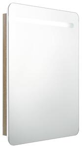 Szafka łazienkowa z lustrem i LED, biel i dąb, 60 x 11 x 80 cm