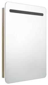 Szafka łazienkowa z lustrem i LED, biel i dąb, 60 x 11 x 80 cm