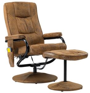 Fotel masujący z podnóżkiem, brązowy, sztuczna skóra zamszowa