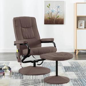 Rozkładany fotel do masażu z podnóżkiem, brązowy, tkanina