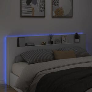 Zagłówek z półką i oświetleniem LED, biały, 220x16,5x103,5 cm