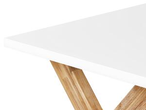 Zestaw ogrodowy 6-os biały beton baza drewno akacjowe stół 6 czarnych krzeseł Olbia Beliani