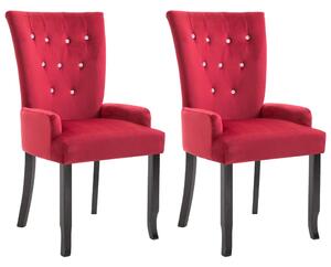 Krzesła stołowe z podłokietnikami, 2 szt., czerwone, aksamitne