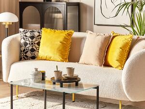 Zestaw 2 poduszek dekoracyjnych welurowy 45 x 45 cm z mini pomponami żółty Aerangis Beliani