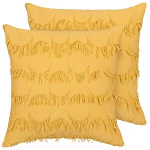 Boho poduszka dekoracyjna poliestrowa z frędzlami wypełnieniem żółta Agastache Beliani