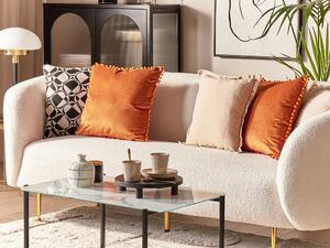 Zestaw 2 poduszek dekoracyjnych welurowy 45 x 45 cm z mini pomponami pomarańczowy Aerangis Beliani
