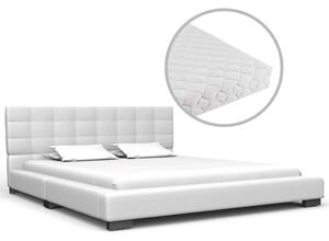 Łóżko z materacem, białe, sztuczna skóra, 140 x 200 cm