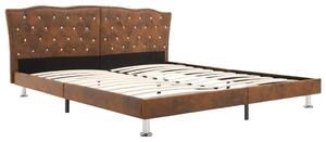 Łóżko z materacem, brązowe, tkanina, 160 x 200 cm