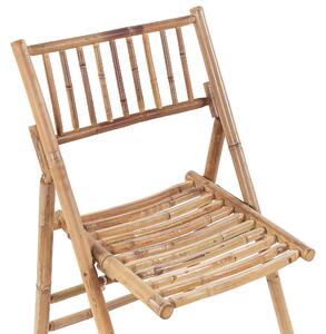 Zestaw mebli balkonowych jasne drewno bambusowe stół 2 krzesła poduszki białe Savalletri Beliani