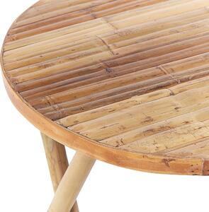Zestaw mebli balkonowych jasne drewno bambusowe stół 2 krzesła poduszki białe Savalletri Beliani