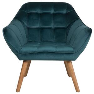 Elegancki fotel welurowy pikowany jasne drewniane nóżki niebieski Karis Beliani