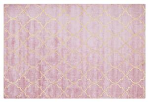 Dywan z wiskozy ze złotym wzorem marokańska koniczyna 140 x 200 cm różowy Yelki Beliani