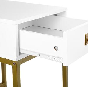 Stolik pomocniczy biały z szufladą złota metalowa baza szafka nocna glamour Largo Beliani