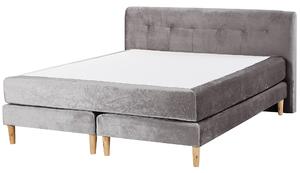 Łóżko kontynentalne z wezgłowiem materacem 160 x 200 cm welurowe szare Marquise Beliani