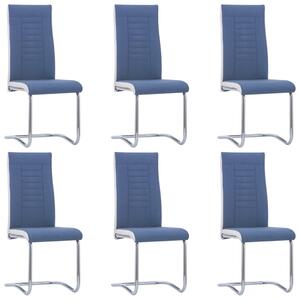 Krzesła stołowe, wspornikowe, 6 szt., niebieskie, tkanina