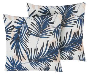 Zestaw 2 poduszek ogrodowych nadruk w liście palmy 45 x 45 cm niebieski Elati Beliani