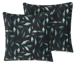 Zestaw 2 poduszek dekoracyjnych w liście 45 x 45 cm zielono-czarny Toadflax Beliani