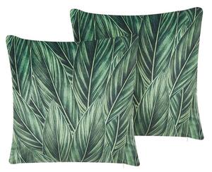 Zestaw 2 poduszek dekoracyjnych w liście welur 45 x 45 cm zielony Diascia Beliani