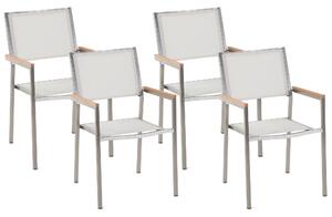Zestaw 4 krzeseł ogrodowych stal nierdzewna biały materiał jadalniane Grosseto Beliani